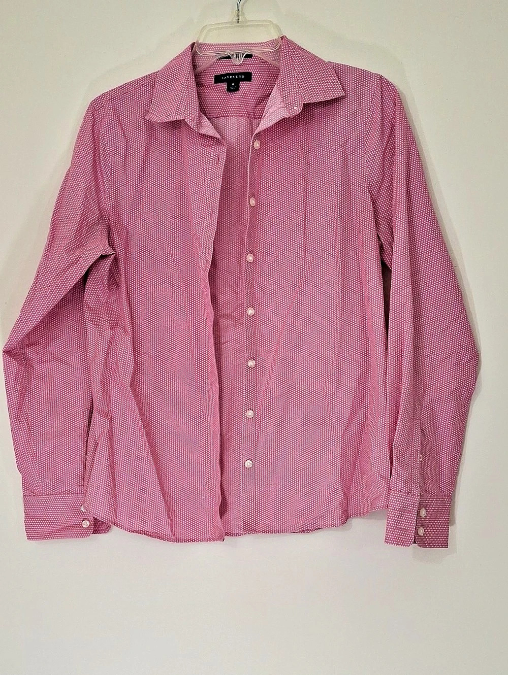 Lands' End No Iron Supima Polka Dot Supima Cotton Button Down Size 8